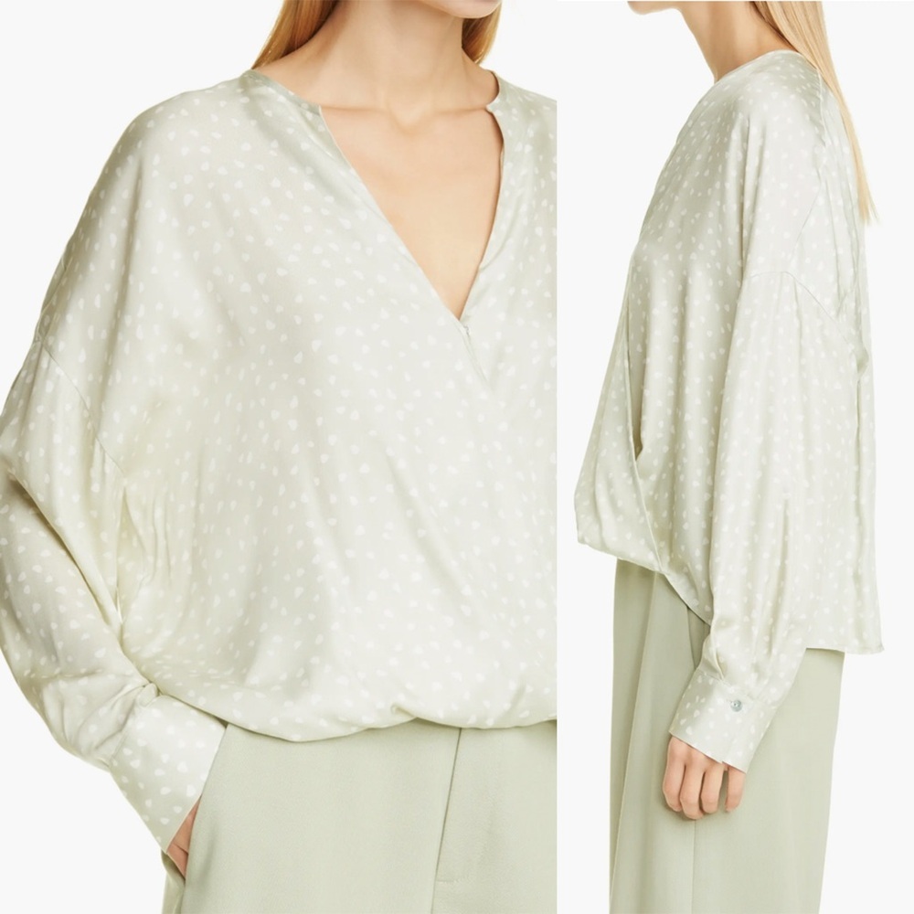 Nwt - Vince - Abstract Dot Long Sleeve Silk Blouse - Celery
